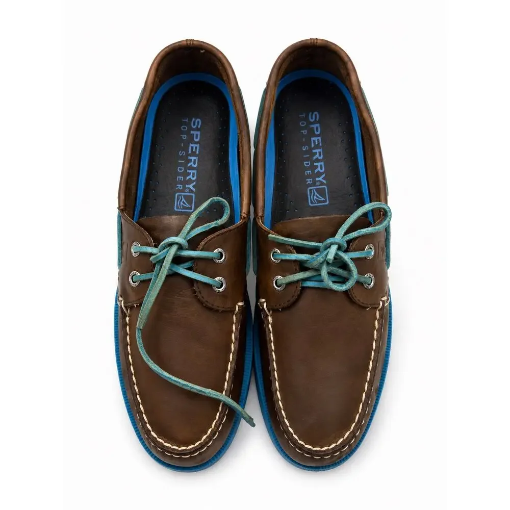 Sperry Top-Sider Men’s 11M Brown Leather Boat Shoes Blue Sole Lace-Up Loafers